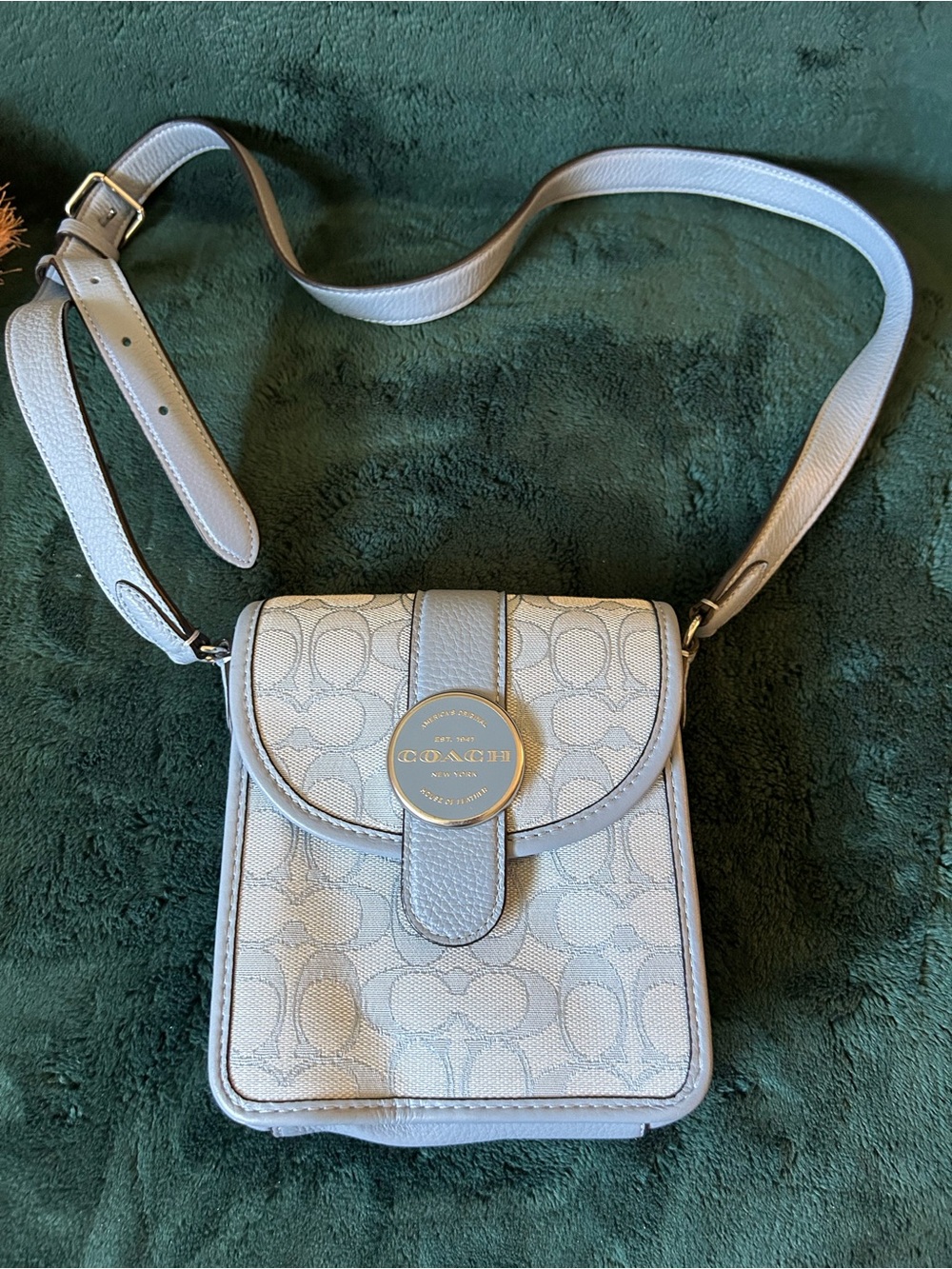 Coach North/South Lonnie Crossbody Bag
Signature Jacquard Marble Blue